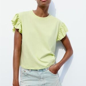 NWT Zara Green Ruffle T Shirt